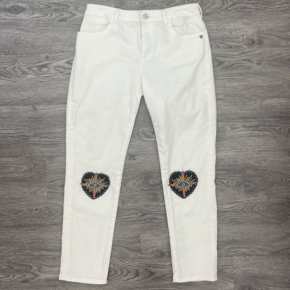 Scotch & Soda White Jeans with Embroidered Knee Patches